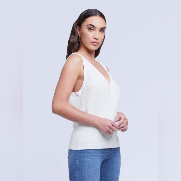 L'Agence Odessa Sweater Ivory Vest V-neck Sleeveless Surplice Ribbed Knit Small - Picture 8 of 8